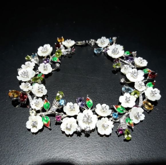 OOAK DESIGNER Jewelry - Natural Gemstone Flower Bracelet